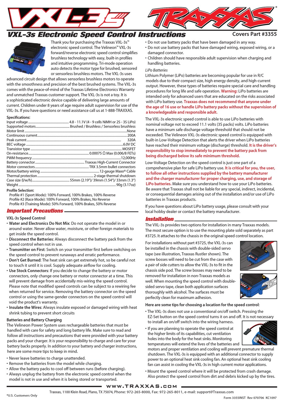 TRAXXAS VXL-3S INSTRUCTIONS Pdf Download | ManualsLib