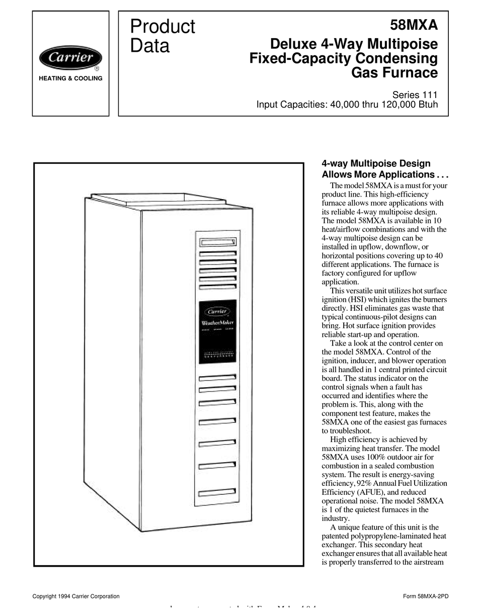 CARRIER 58MXA PRODUCT DATA Pdf Download | ManualsLib