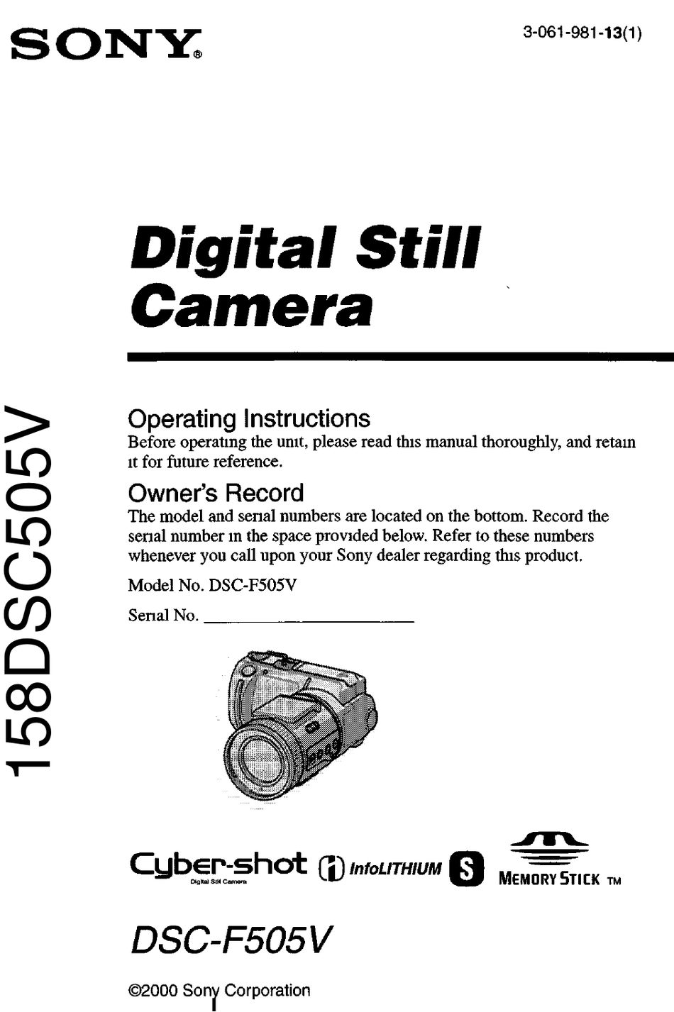 SONY DSCF505V OPERATION INSTRUCTION MANUAL Pdf Download ManualsLib