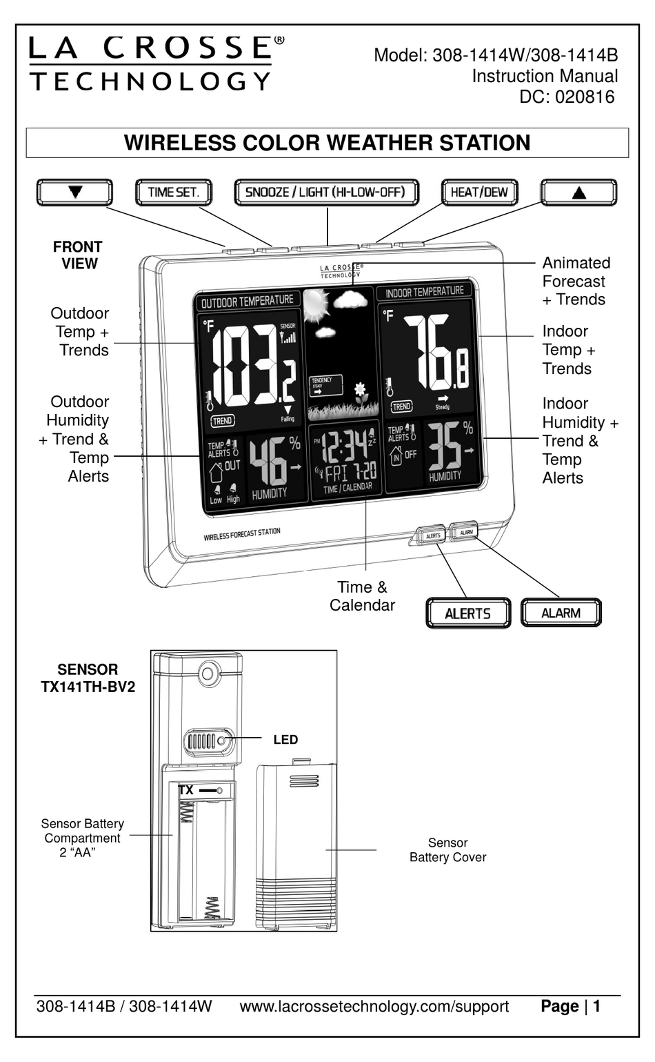 La Crosse Wireless Color Weather Station, White (308-1414w)