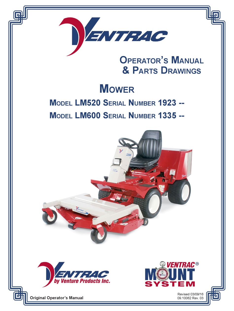VENTRAC LM600 OPERATOR MANUAL & ILLUSTRATED PARTS LIST Pdf Download