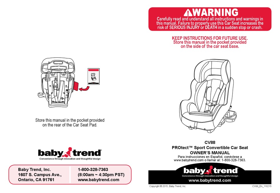 Baby Trend Cv88 Owner S Manual Pdf, How To Install Baby Trend Car Seat Base In