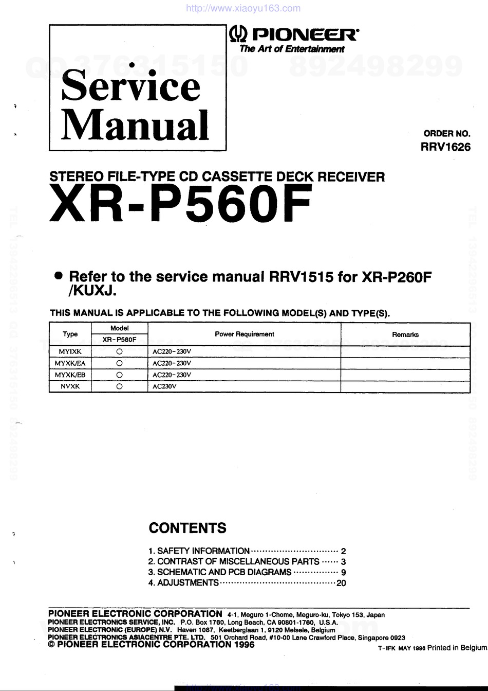 Pioneer Xr P560f Servise Manual Pdf Download Manualslib