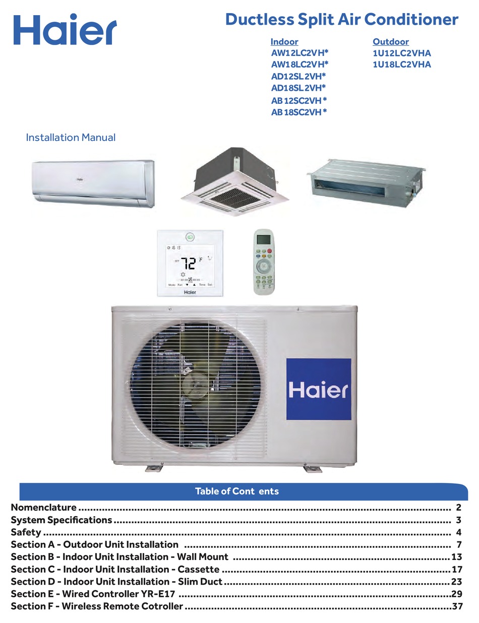 HAIER 1U12LC2VHA INSTALLATION MANUAL Pdf Download ManualsLib