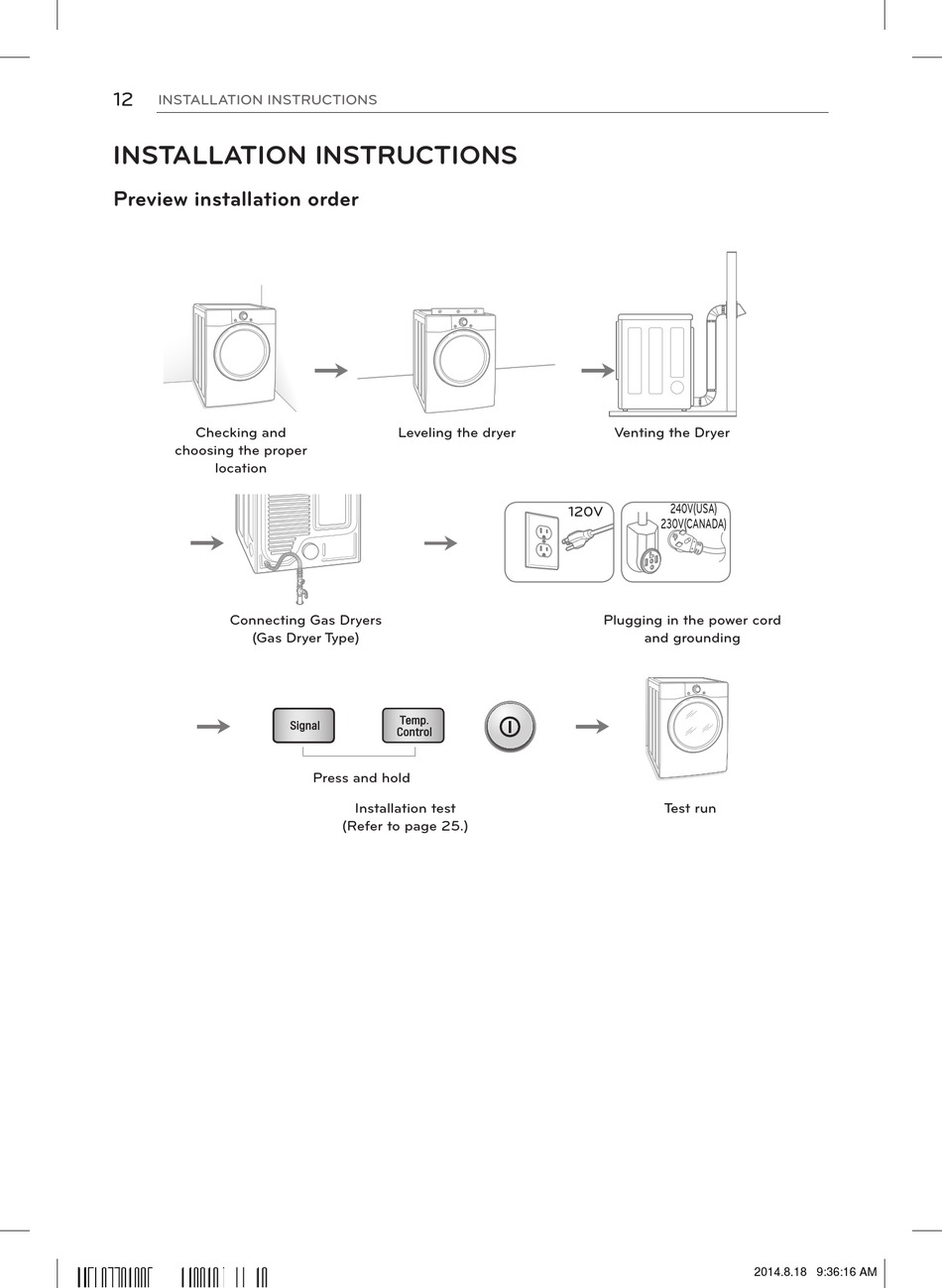 LG DLEX3370 SERIES INSTALLATION INSTRUCTIONS MANUAL Pdf Download