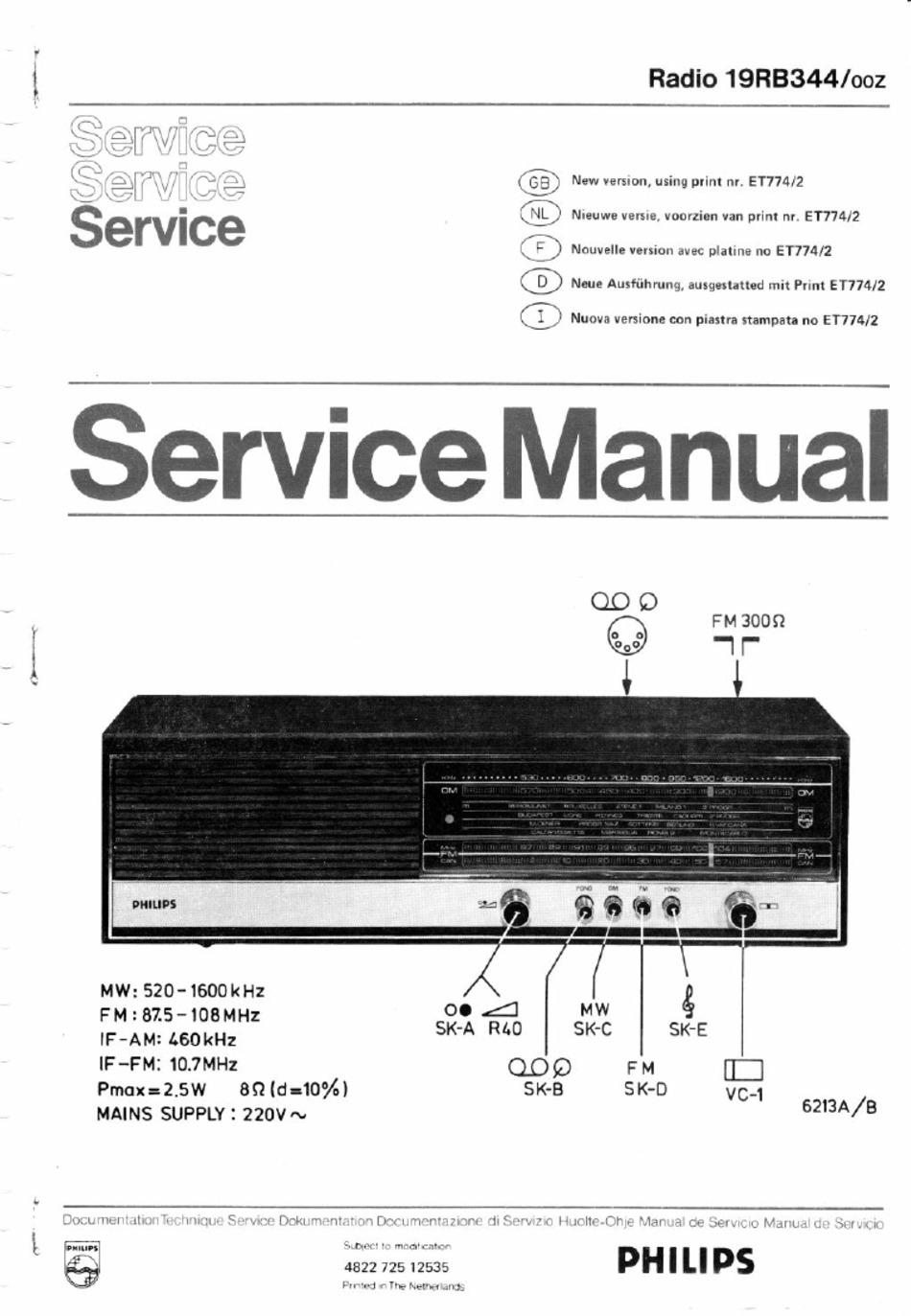 Service Manual-Anleitung für Philips B2 D14 U,Philetta Spezial 214 