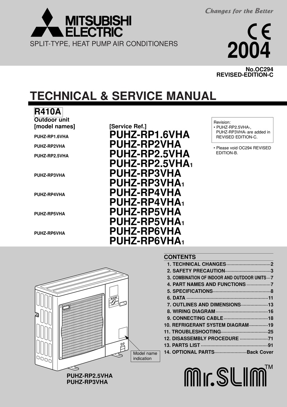 Mitsubishi Puhz-Rp1.6Vha Technical & Service Manual Pdf Download | Manualslib