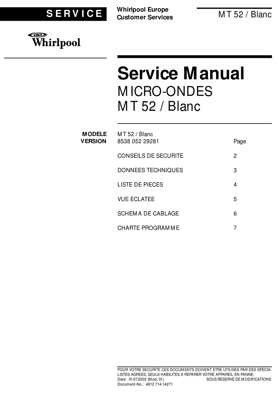 WHIRLPOOL MT 52/BLANC SERVICE MANUAL Pdf Download | ManualsLib