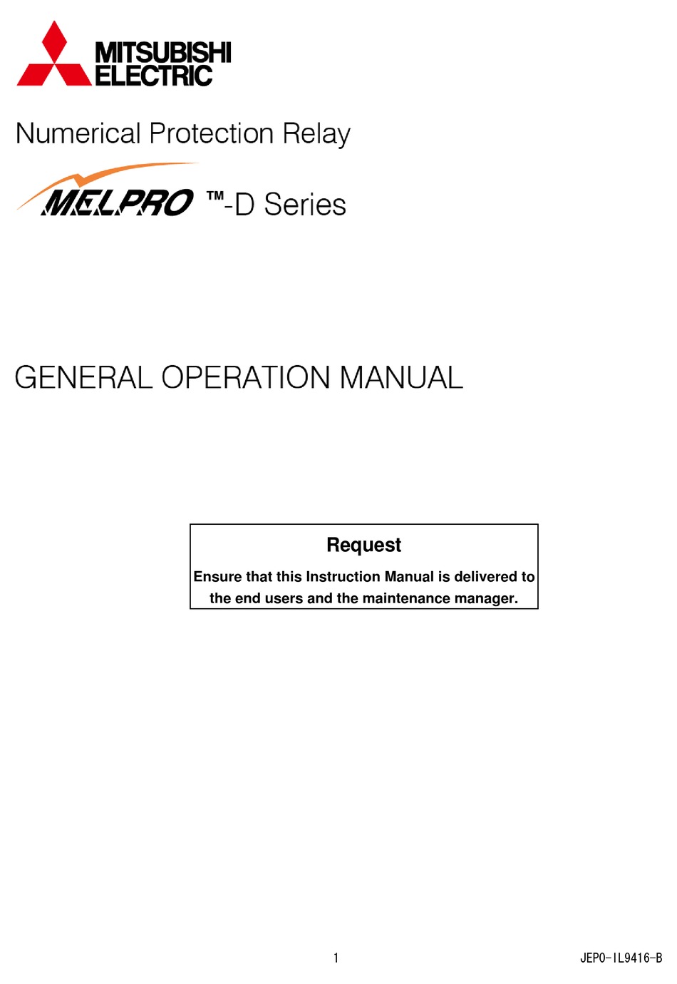 MITSUBISHI ELECTRIC MELPTO D SERIES OPERATION MANUAL Pdf Download