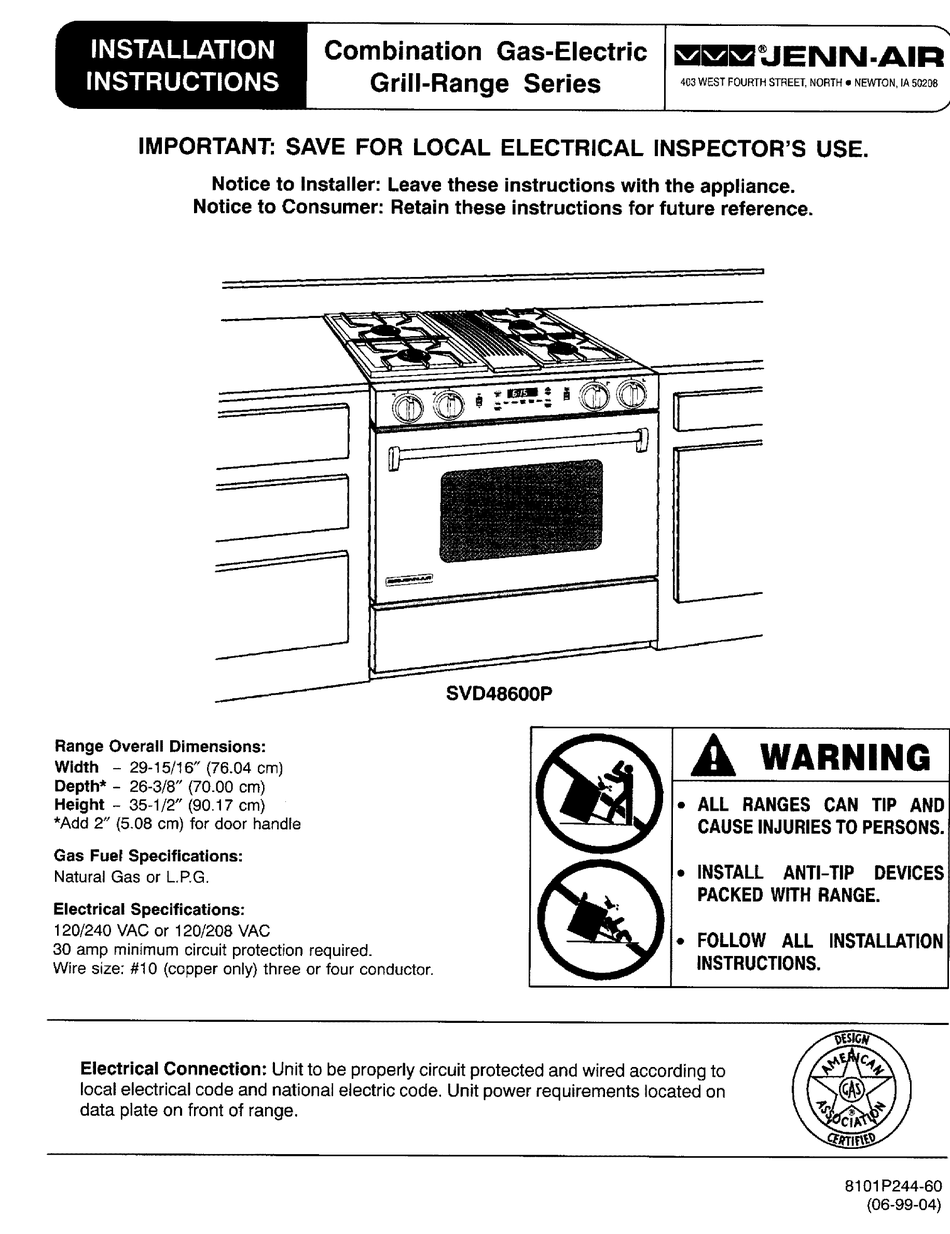 JENNAIR SVD48600P INSTALLATION INSTRUCTIONS MANUAL Pdf Download