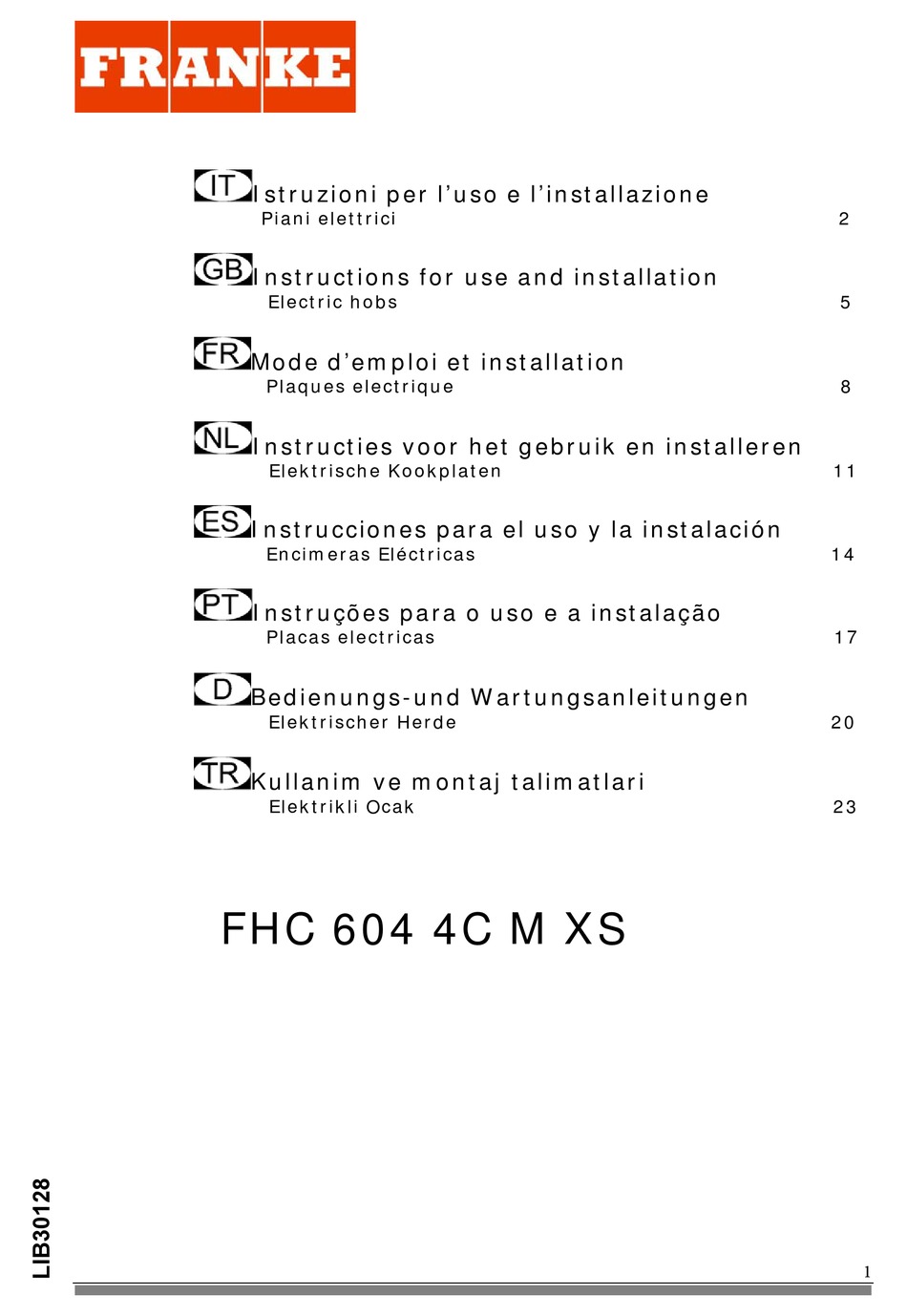 FRANKE FHC 604 4C M XS INSTRUCTIONS FOR USE AND INSTALLATION Pdf Download |  ManualsLib