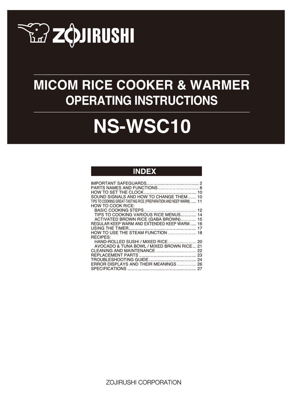 ZOJIRUSHI NS-WSC10 OPERATING INSTRUCTION Pdf Download | ManualsLib