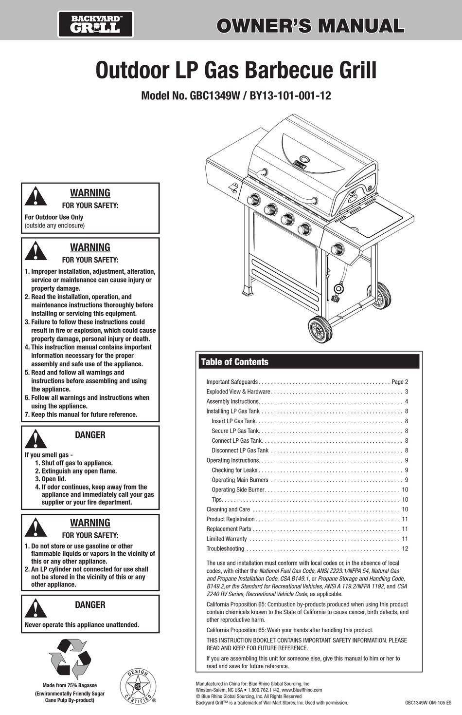 Backyard Gbc1349w Owners Manual Pdf Download Manualslib