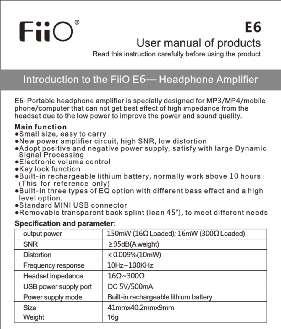 FIIO E6 USER MANUAL Pdf Download | ManualsLib