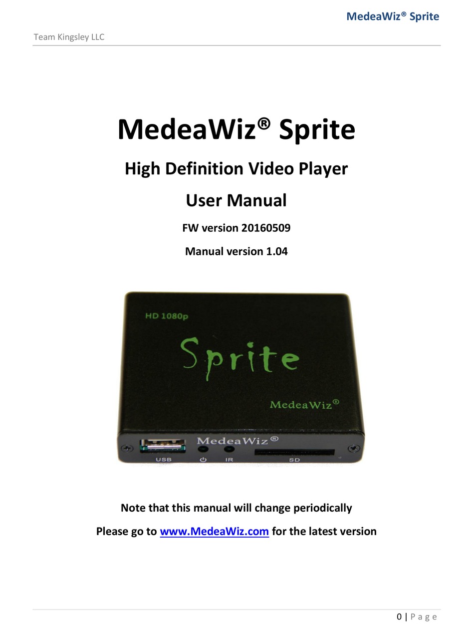 MEDEAWIZ SPRITE USER MANUAL Pdf Download ManualsLib