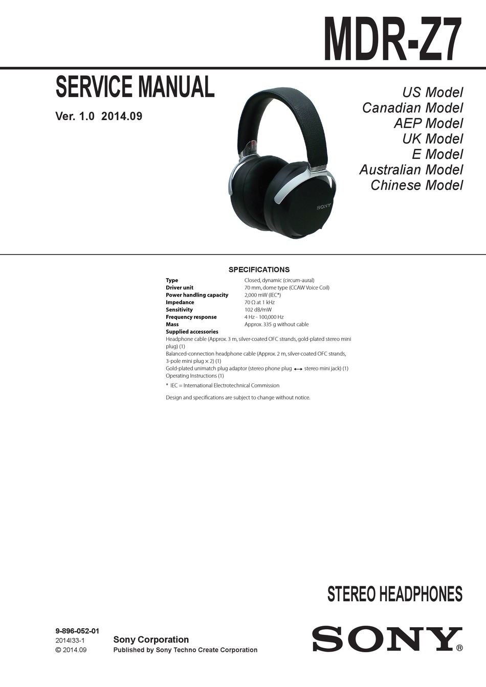 Sony Mdr Z7 Service Manual Pdf Download Manualslib