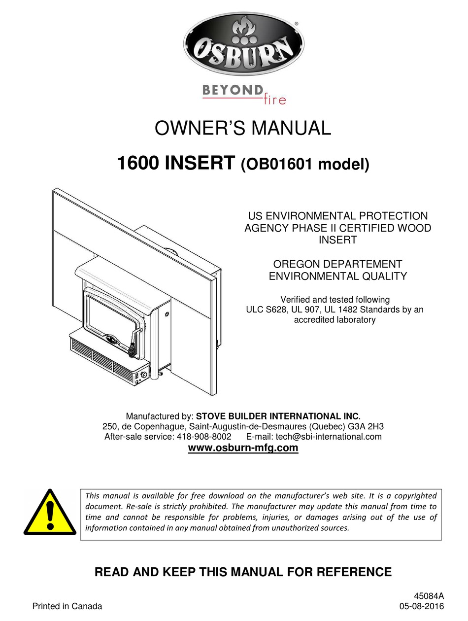 OSBURN OB01601 OWNER'S MANUAL Pdf Download | ManualsLib