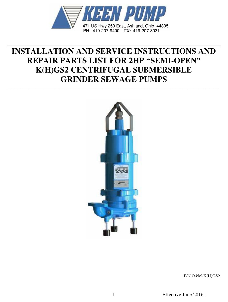 Keen Pump K12VK200M8-03 20 hp 12 Discharge Submersible Sewage Pump 208V 2 Vane Enclosure Impeller 3 Phase 870 RPM 