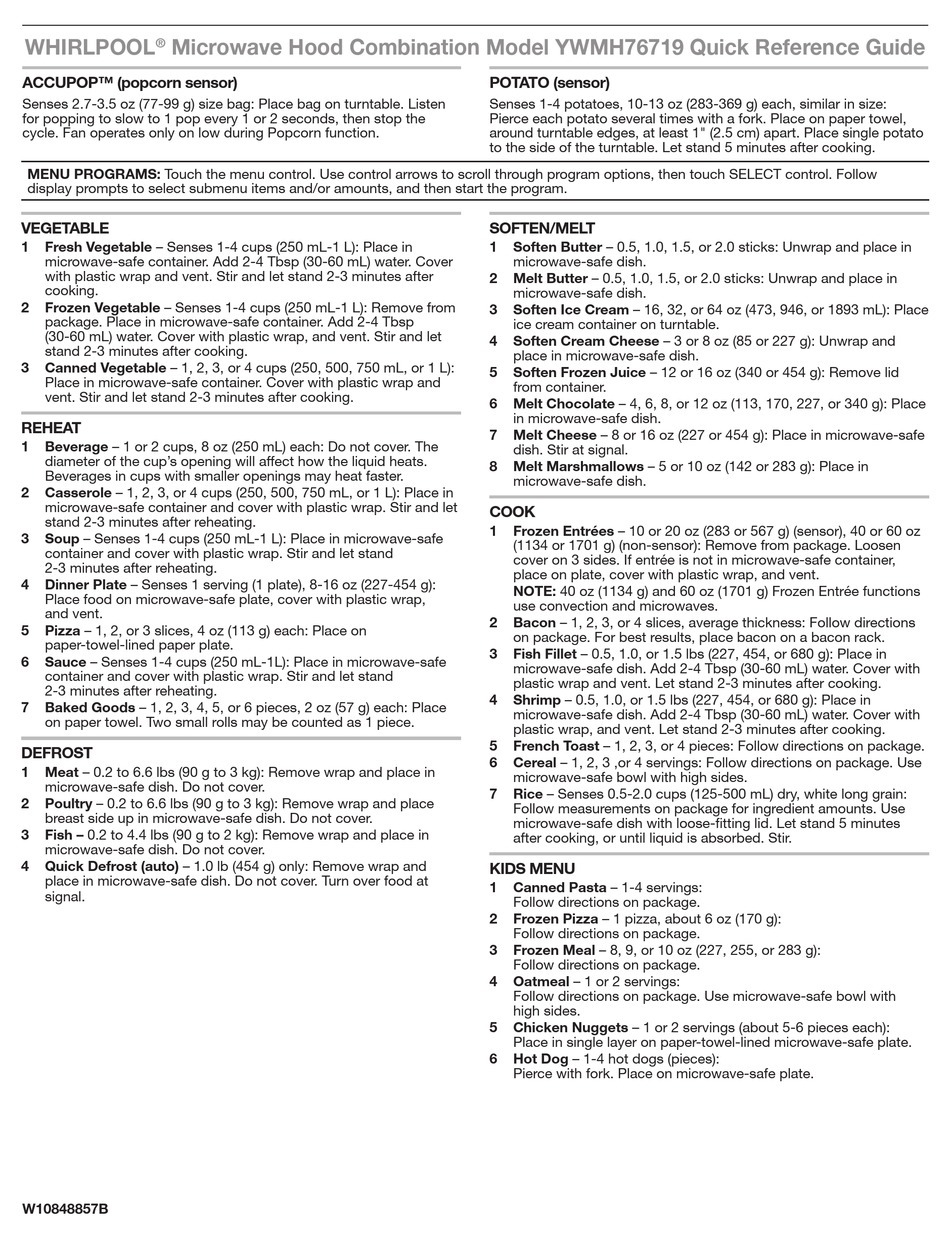 Whirlpool Wmh76719cs User Manual 13 Pages