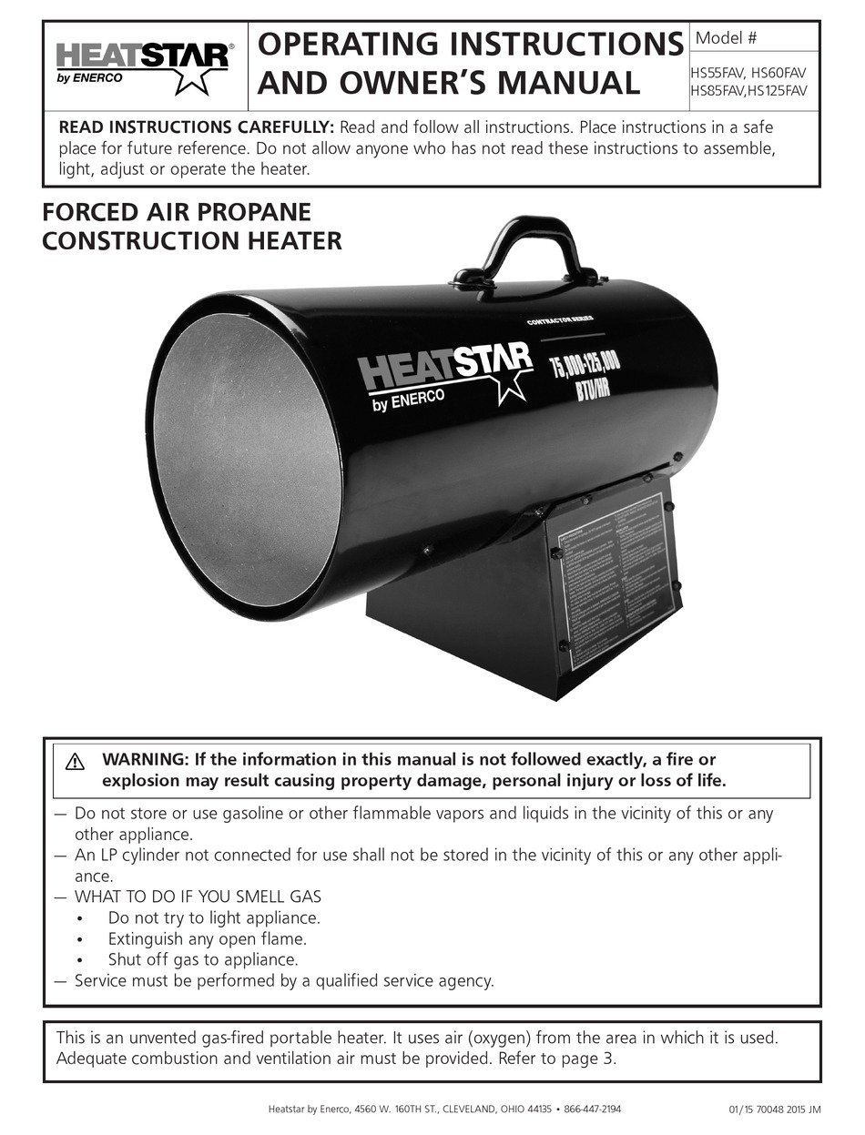 HEATSTAR HS55FAV OPERATING INSTRUCTIONS AND OWNER'S MANUAL Pdf Download