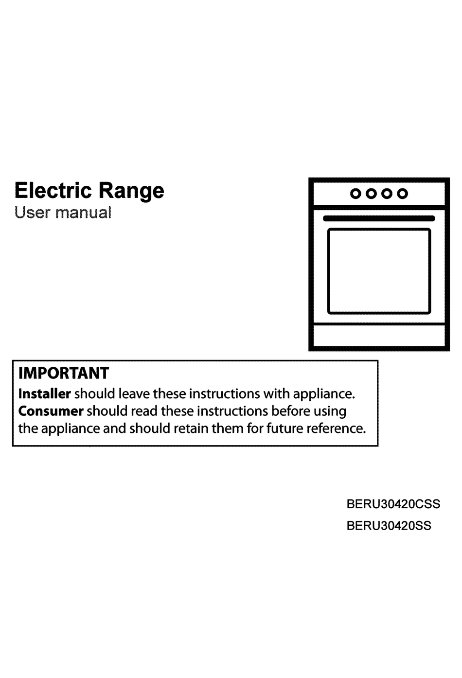 BLOMBERG BERU30420CSS USER MANUAL Pdf Download | ManualsLib