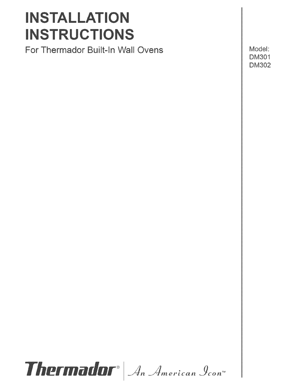 THERMADOR DM301 INSTALLATION INSTRUCTIONS MANUAL Pdf Download ManualsLib