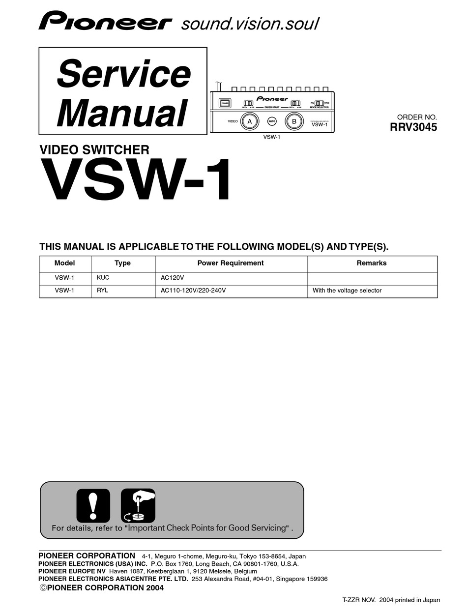 PIONEER VSW-1 SERVICE MANUAL Pdf Download | ManualsLib