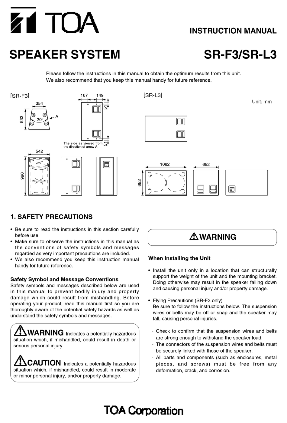 TOA SR-F3 INSTRUCTION MANUAL Pdf Download | ManualsLib