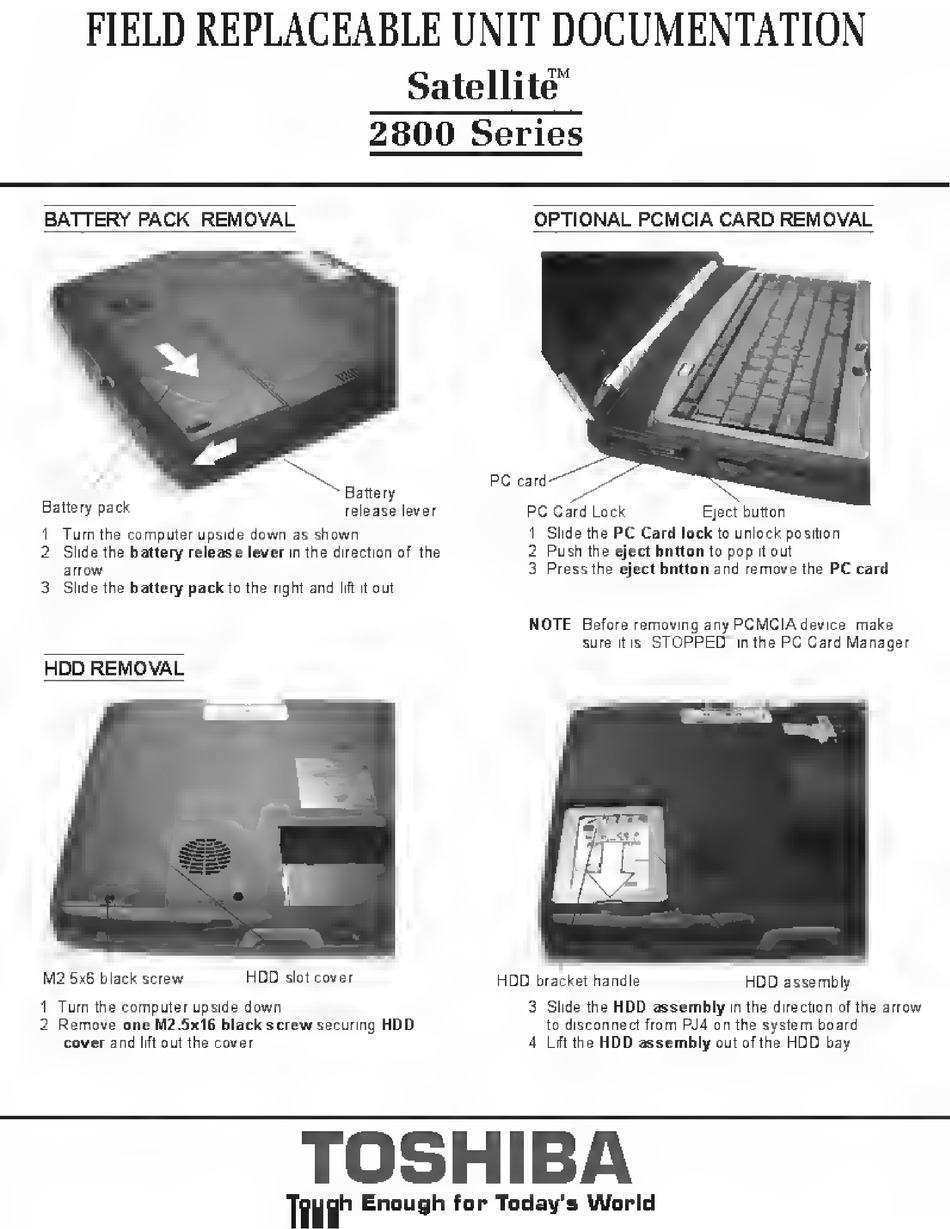 TOSHIBA SATELLITE 2800 SERIES SERVICE DOCUMENTATION Pdf Download ...