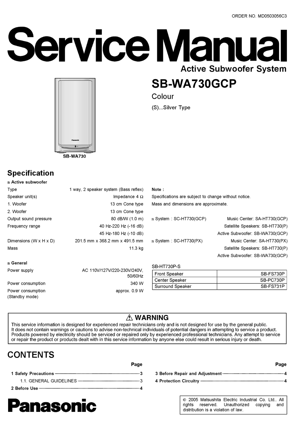 PANASONIC SB-WA730GCP SERVICE MANUAL 