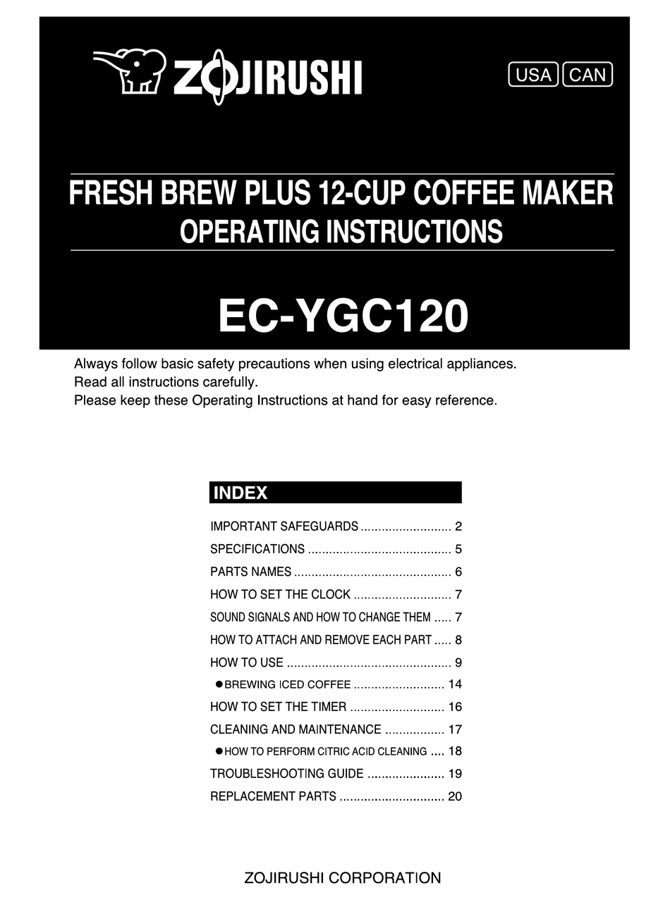 ZOJIRUSHI EC-YGC120 OPERATING INSTRUCTION Pdf Download | ManualsLib