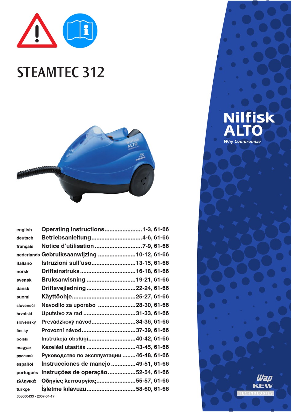 NILFISK-ALTO STEAMTEC 312 OPERATING INSTRUCTIONS MANUAL Pdf ManualsLib