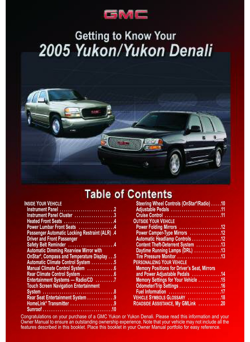 Gmc 2005 Yukon Owner S Manual Pdf Download Manualslib