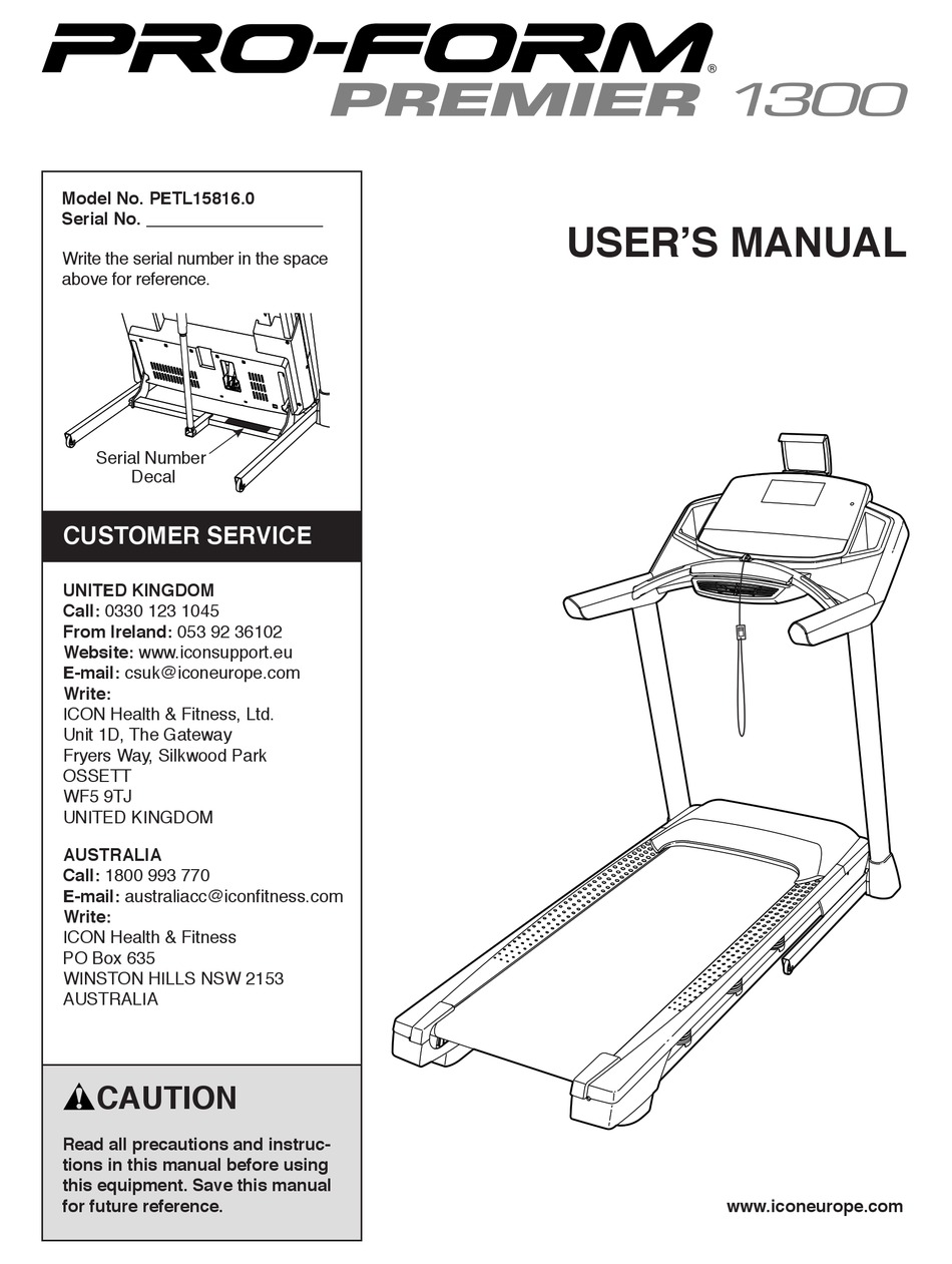 Proform premier 1300 online treadmill