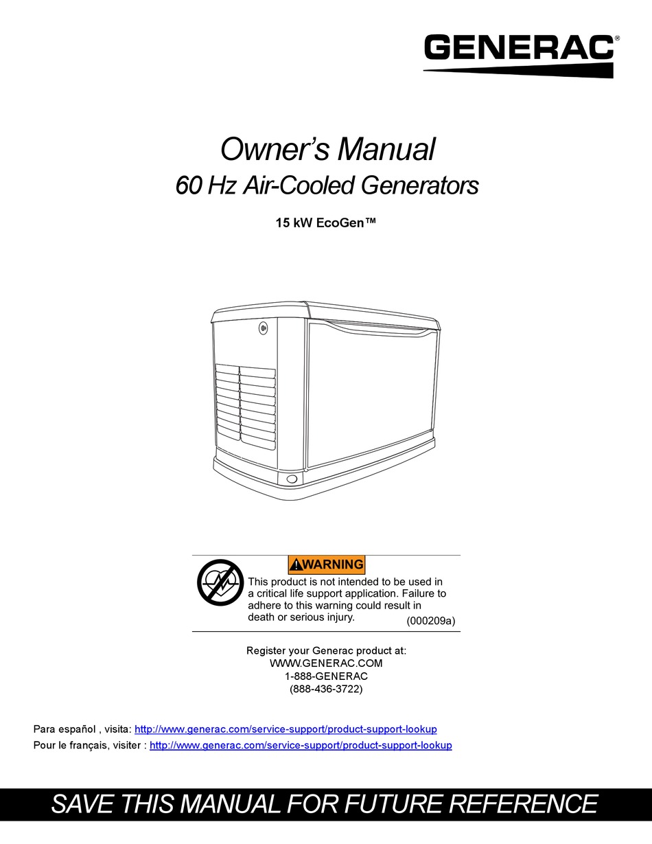 GENERAC POWER SYSTEMS 15 KW ECOGEN OWNER'S MANUAL Pdf Download | ManualsLib