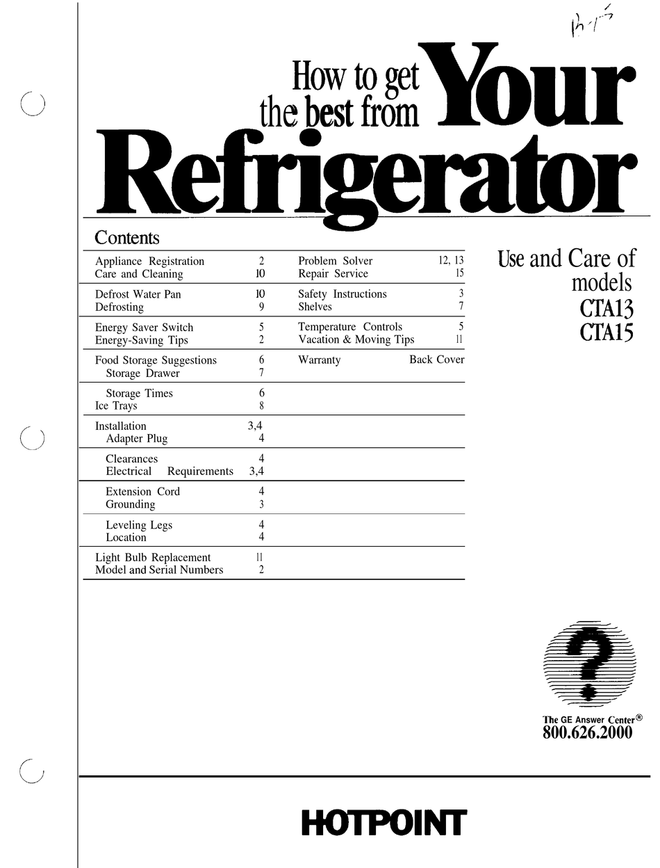 HOTPOINT CTA13 USE AND CARE MANUAL Pdf Download | ManualsLib