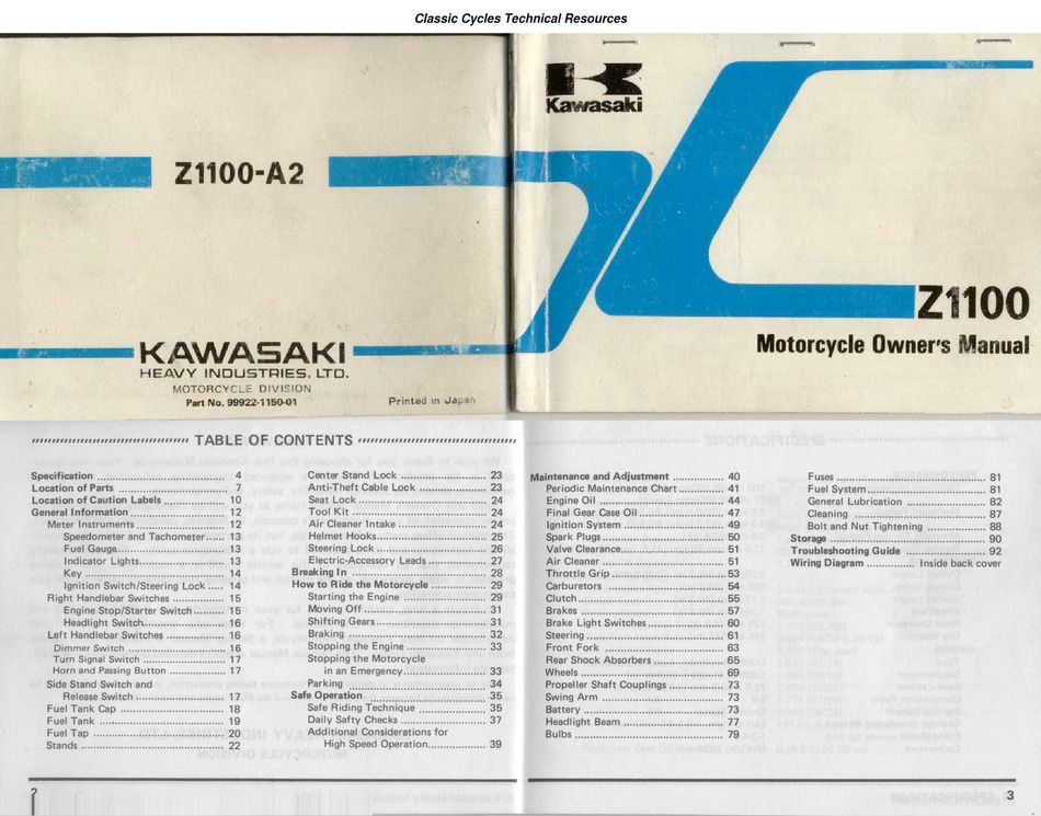 KAWASAKI Z1100 OWNER'S Download ManualsLib