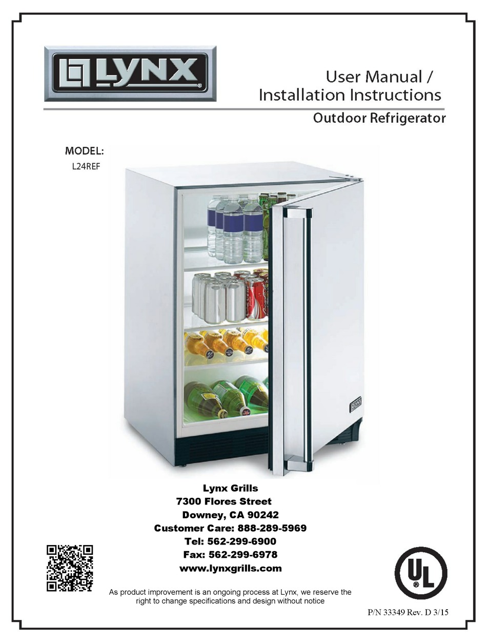 LYNX L24REF USER'S MANUAL & INSTALLATION INSTRUCTIONS Pdf Download