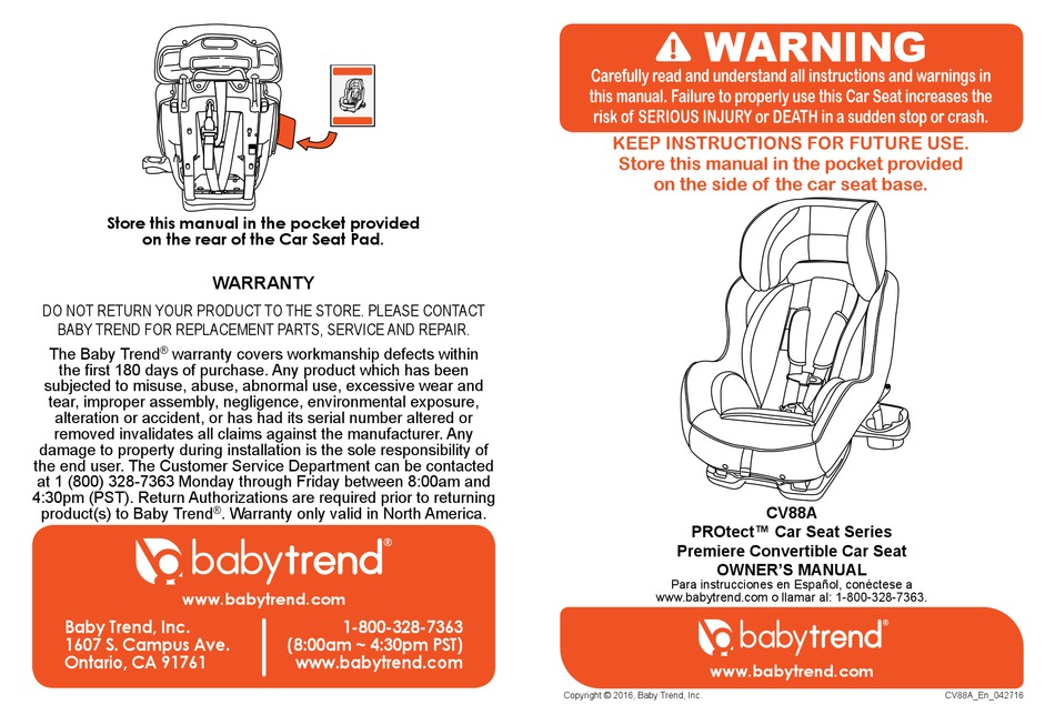 Baby Trend Cv88a Owner S Manual Pdf Manualslib - Baby Trend Secure Snap Gear 32 Infant Car Seat Manual