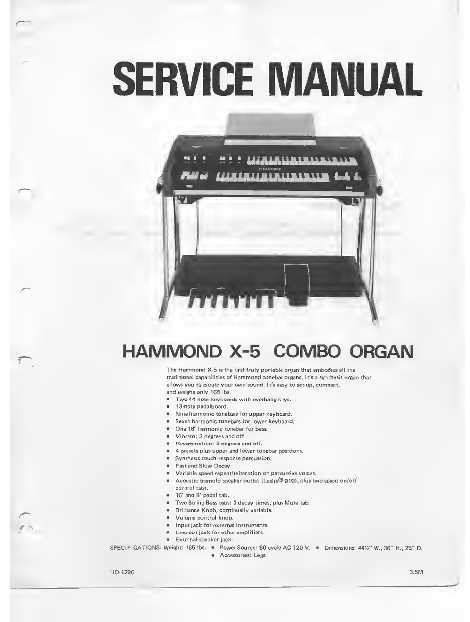 Hammond X 5 Service Manual Pdf Download Manualslib