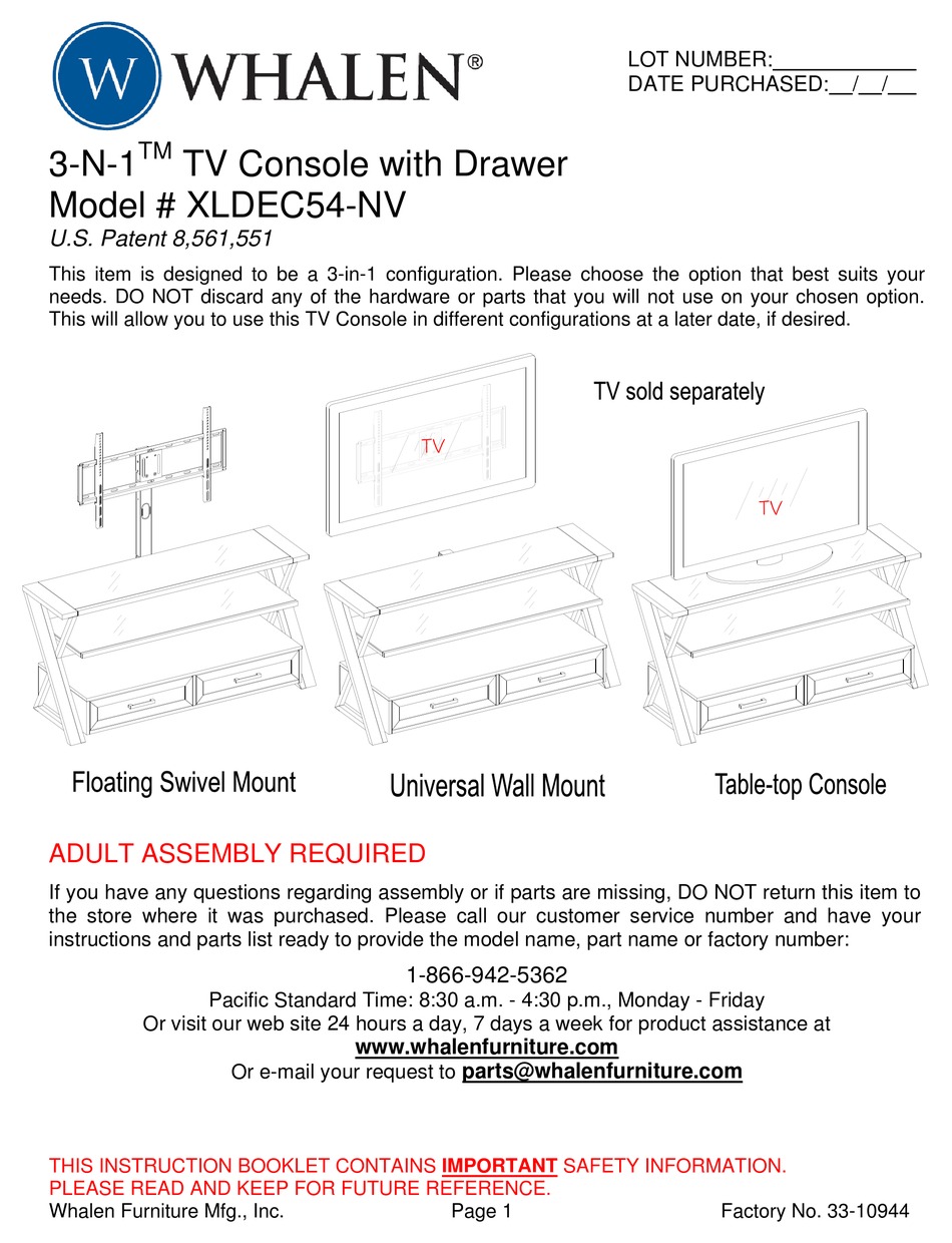 WHALEN XLDEC54NV ASSEMBLY INSTRUCTIONS MANUAL Pdf Download ManualsLib
