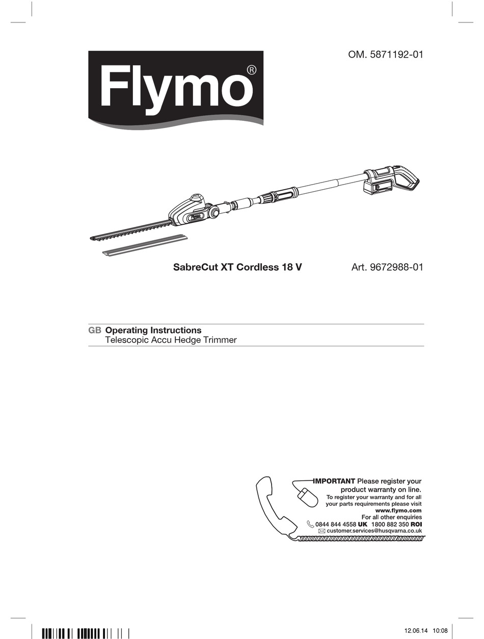 flymo sabre cut cordless hedge trimmer