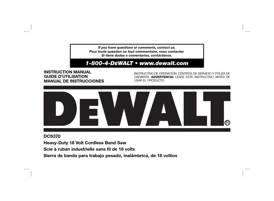 DEWALT DCS370 INSTRUCTION MANUAL Pdf Download | ManualsLib