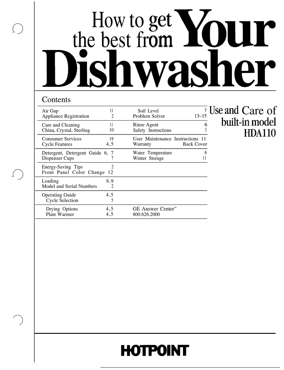 ARISTON HDA110 USE AND CARE MANUAL Pdf Download ManualsLib