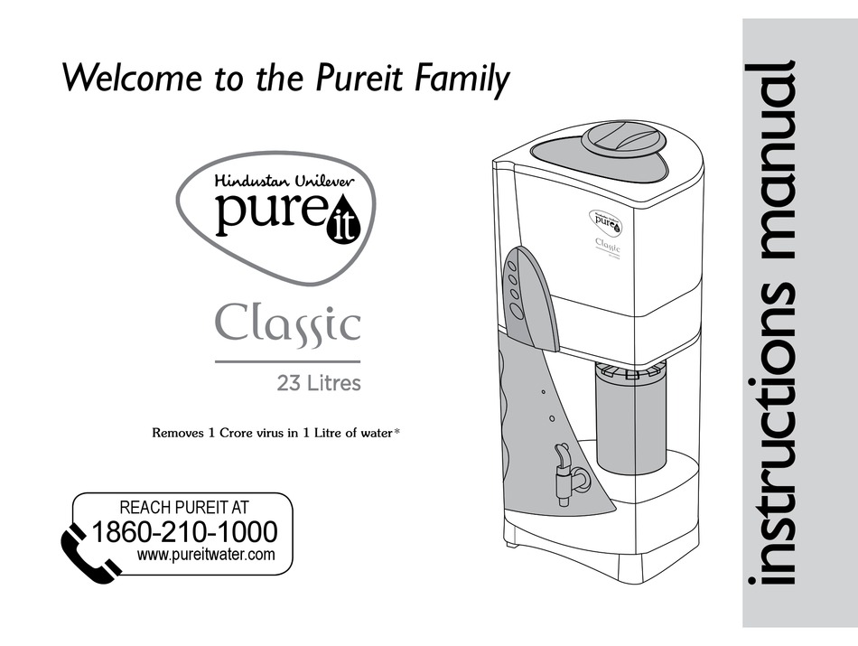 Pureit Classic 23 Litres Installation Manual Pdf Download Manualslib