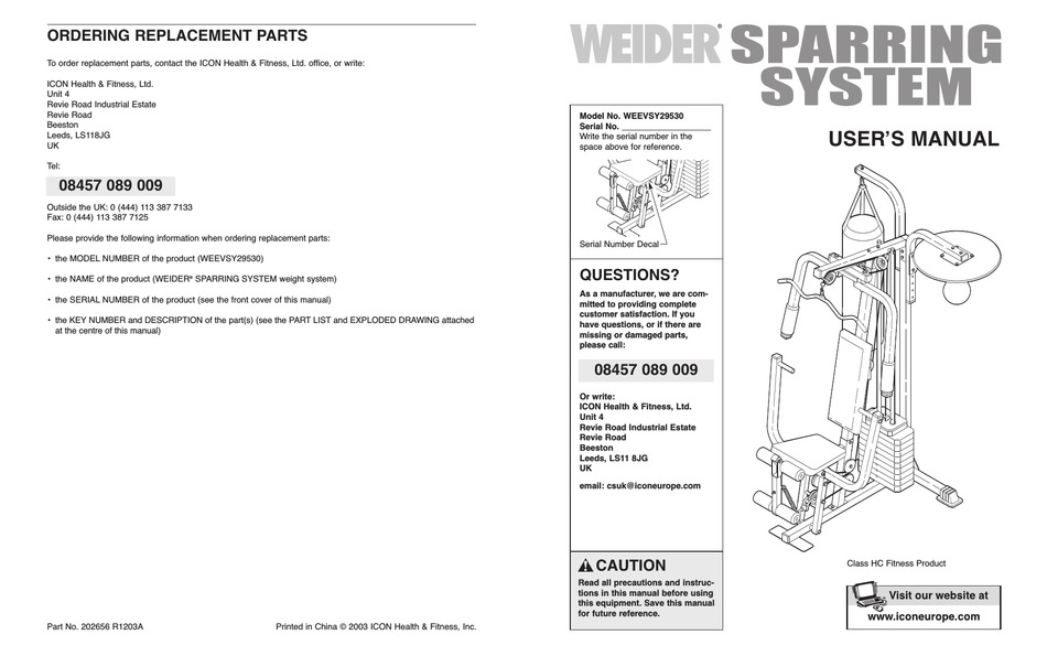 Weider 8630 weight discount chart