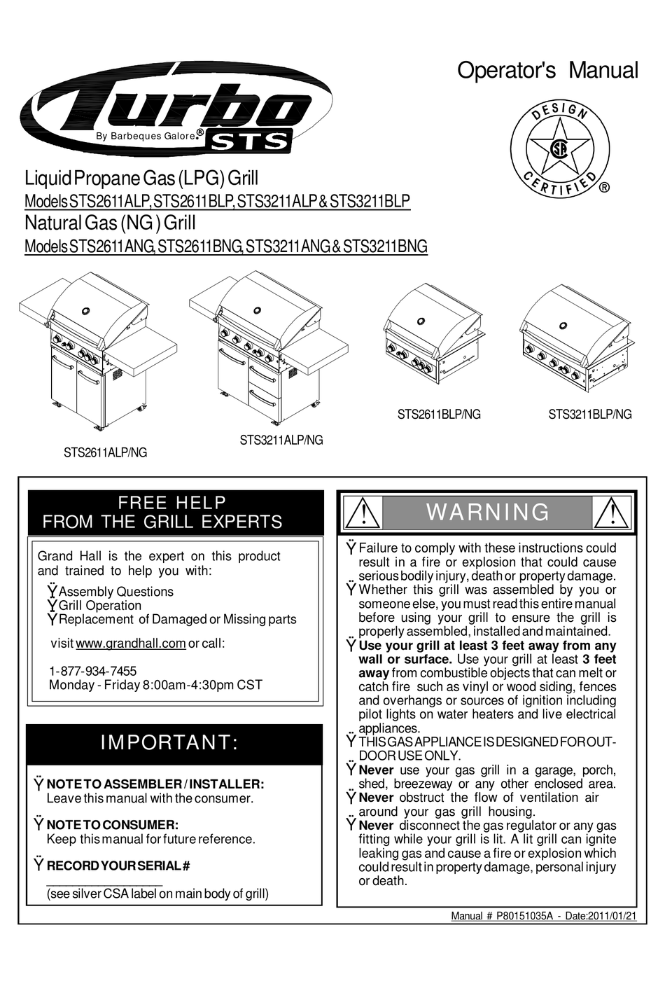 BARBEQUES GALORE STS2611ALP OPERATOR'S MANUAL Pdf Download ManualsLib