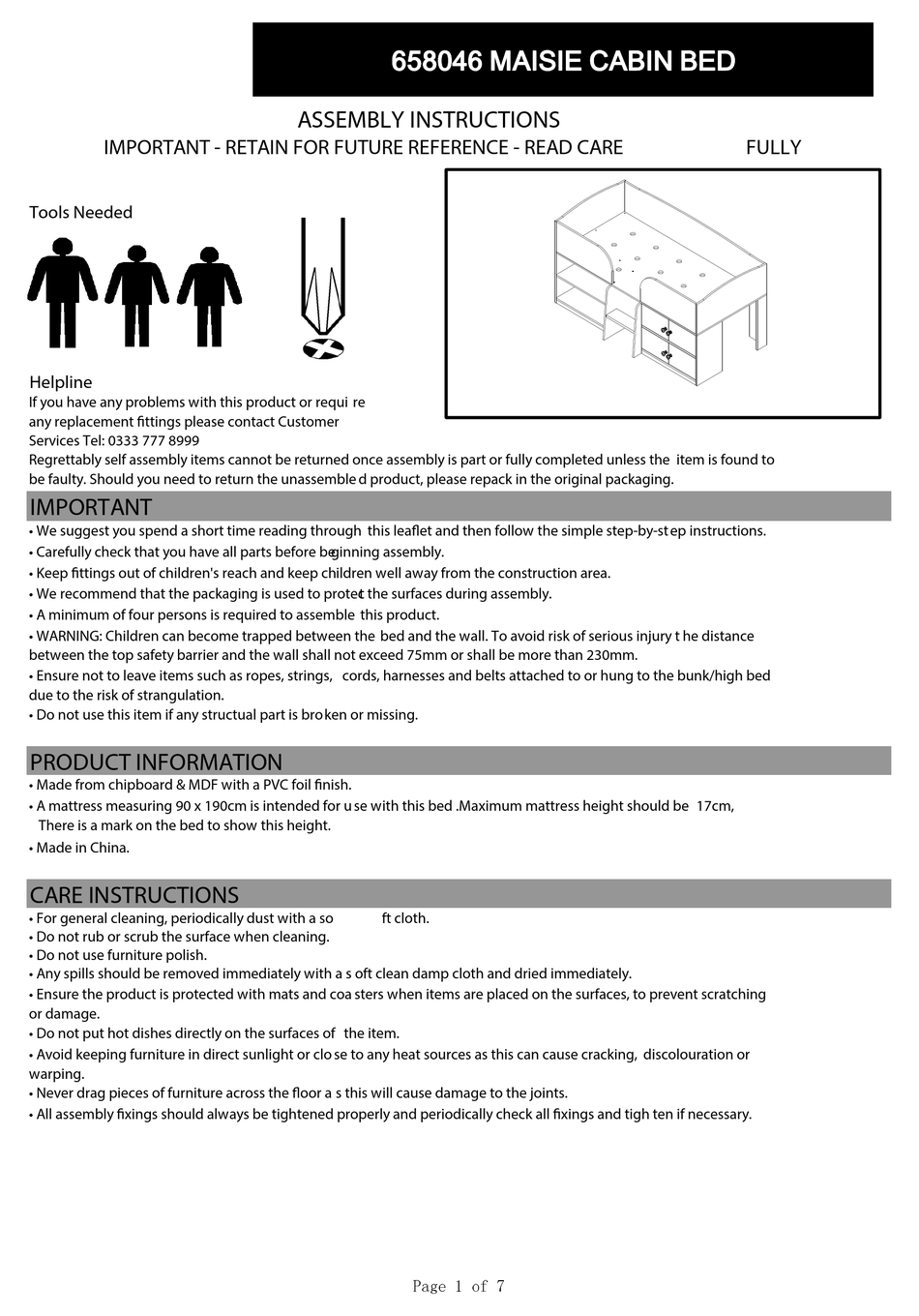 NEXT MAISIE CABIN BED ASSEMBLY INSTRUCTIONS MANUAL Pdf Download