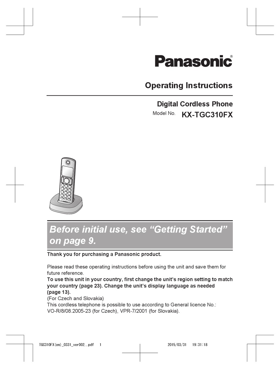 PANASONIC KX-TGC310FX OPERATING INSTRUCTIONS MANUAL Pdf Download