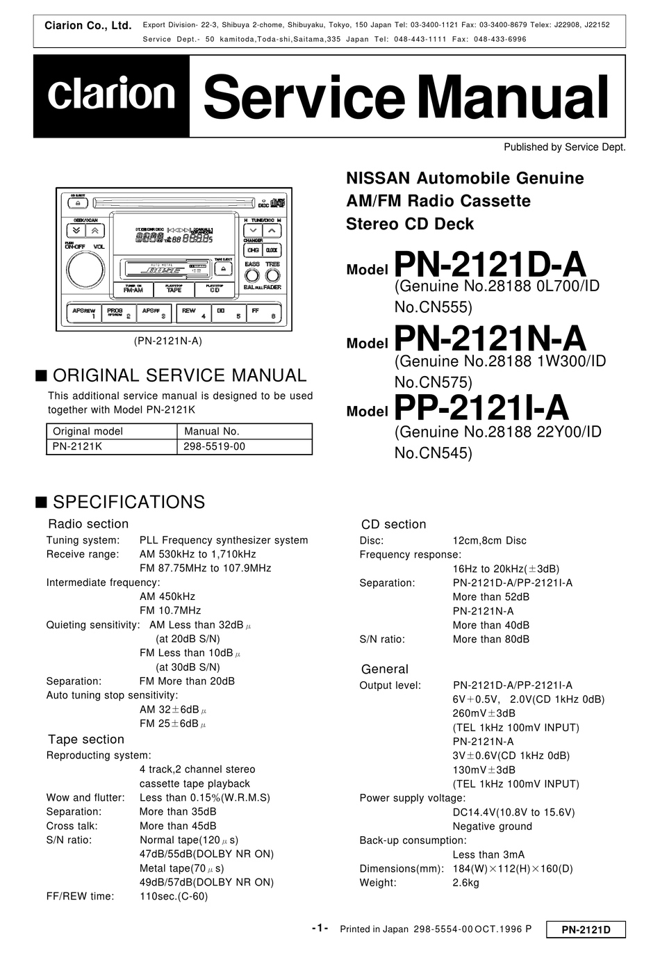 CLARION PP-2121I-A SERVICE MANUAL Pdf Download | ManualsLib Nissan Pn 2121n Wiring Diagram ManualsLib